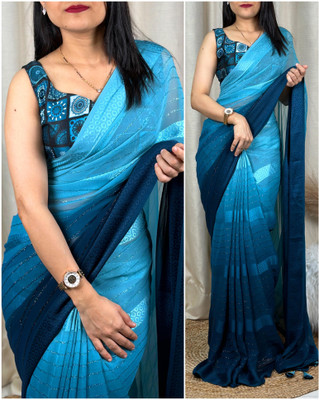 VANISWA Woven Bollywood Georgette Saree(Blue)