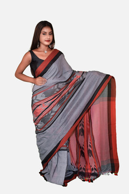 HouseOfCommon Self Design, Solid/Plain Tant Handloom Pure Cotton Saree(Grey)