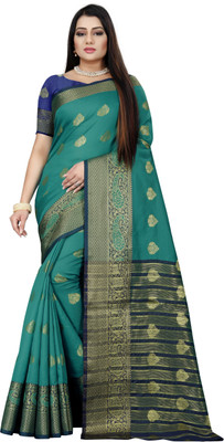 Indian Fashionista Self Design Daily Wear Art Silk Saree(Dark Blue, Green)