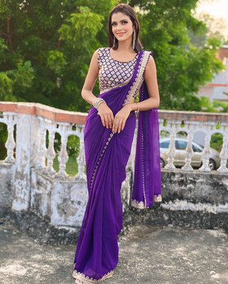Apnisha Solid/Plain Bollywood Georgette Saree(Purple)