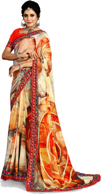 HIBAYA Printed Daily Wear Georgette Saree(Beige)