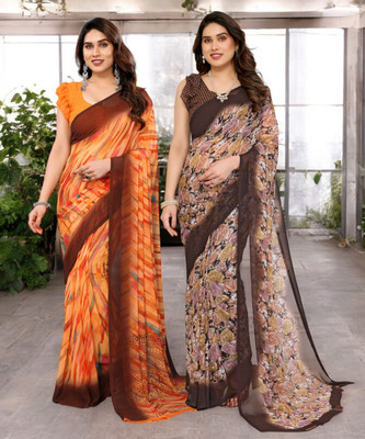 Moda Rapido Printed Bollywood Georgette Saree(Pack of 2, Multicolor)
