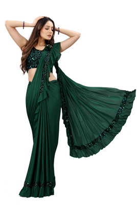 radhe creation Embellished Bollywood Crepe Saree(Green)