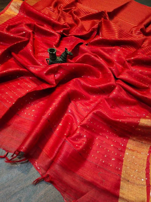 Apparelsnishu Striped Bhagalpuri Silk Blend Saree(Red)