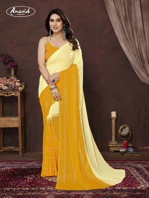 Anand Sarees Self Design, Ombre, Striped Bollywood Satin Saree(Beige, Yellow)