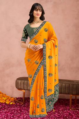 Anjani Textile Embroidered Bollywood Georgette Saree(Yellow)