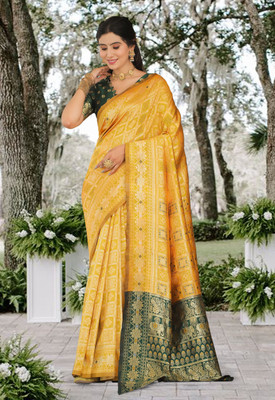 PRIMENIKS Woven Banarasi Cotton Silk Saree(Yellow)