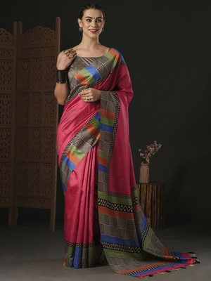 Divastri Printed Sambalpuri Silk Blend Saree(Pink)