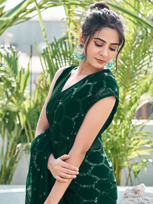 kumawat creation Embroidered Bollywood Georgette Saree(Green)