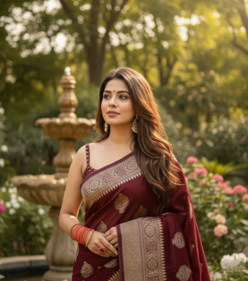 CKDESIGNER Woven Banarasi Jacquard Saree(Maroon)