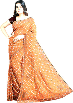 Shubha fashions Printed Chanderi Georgette Saree(Orange)