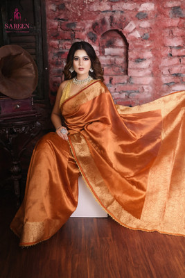 sareen Solid/Plain Banarasi Tissue, Pure Silk Saree(Orange)