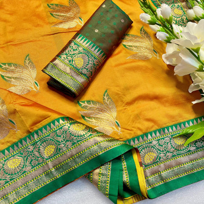 RSI Woven Paithani Pure Silk Saree(Yellow)