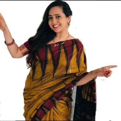 TRFASHIONHUB Printed Sambalpuri Cotton Blend Saree(Yellow)