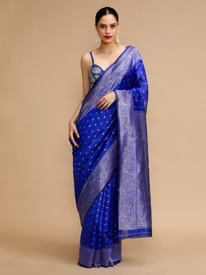 House of Pataudi Woven Banarasi Silk Blend Saree(Blue)