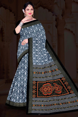 Ethnicsarees Printed Sambalpuri Pure Cotton Saree(Grey)