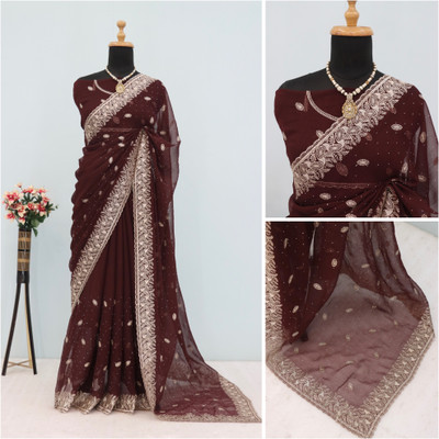 KHRITI FAB Embroidered Bollywood Organza Saree(Maroon)