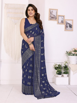 Divastri Printed Banarasi Georgette Saree(Dark Blue)