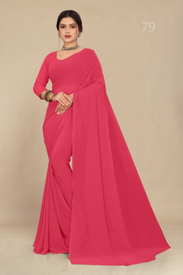 STAVA CREATION Solid/Plain Daily Wear Georgette Saree(Pink)