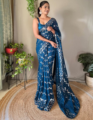 Clemira Embellished Bollywood Georgette Saree(Blue)