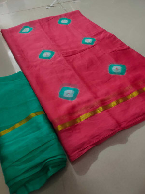 EMMANUEL TRADERS Hand Painted, Polka Print, Self Design, Color Block Bandhani Chiffon Saree(Pink)