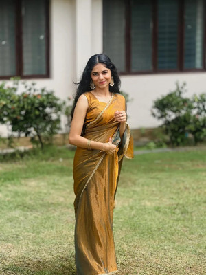 Aamvii Solid/Plain Bollywood Chiffon, Pure Silk Saree(Mustard)