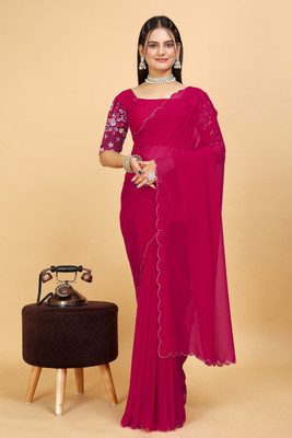 SAADHYA CREATION Solid/Plain Bollywood Georgette Saree(Maroon)