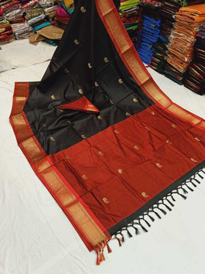 VEERAIVA Self Design Paithani Cotton Silk Saree(Black)