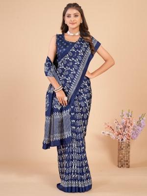 Divastri Printed Daily Wear Silk Blend Saree(Dark Blue)