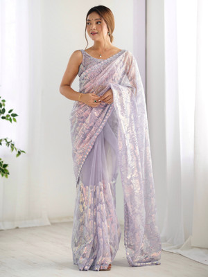 Sangria Embellished Bollywood Net Saree(Purple)