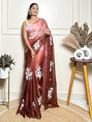 Divastri Printed Bollywood Jimmy choo Saree(Brown)