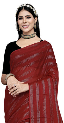 FOLLICAN Striped Bollywood Chiffon Saree(Maroon)