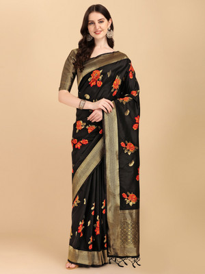 Tasrika Woven, Paisley Banarasi Art Silk, Silk Blend Saree(Black)