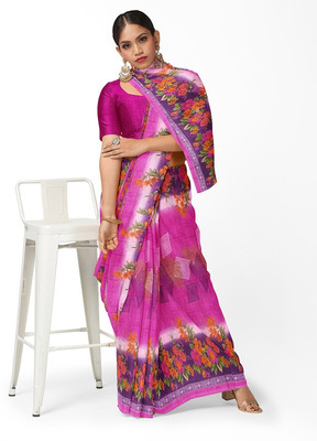 Saadhvi Printed Bandhani Georgette Saree(Pink)