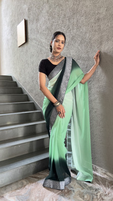 Cipto Solid/Plain Bollywood Georgette Saree(Green)