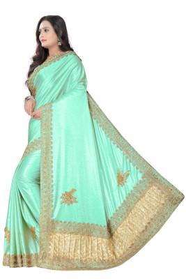 SFCS Checkered, Printed Bollywood Lycra Blend Saree(Light Green)