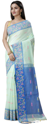 Ruuprekha Self Design Handloom Pure Cotton Saree(Light Blue)