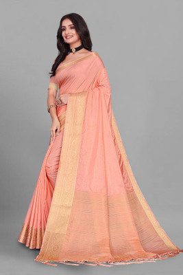 Aarunika fashion Solid/Plain Bollywood Pure Silk Saree(Orange)