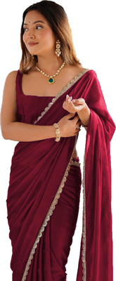 Sataz Solid/Plain Pre Draped Saree Georgette Saree(Maroon)