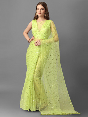 color bucket Polka Print Bollywood Net Saree(Light Green)