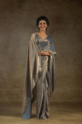 ShopGlobal Embellished Bollywood Satin, Chiffon Saree(Grey)