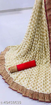 JSIYA Printed Bollywood Lycra Blend Saree(Cream)