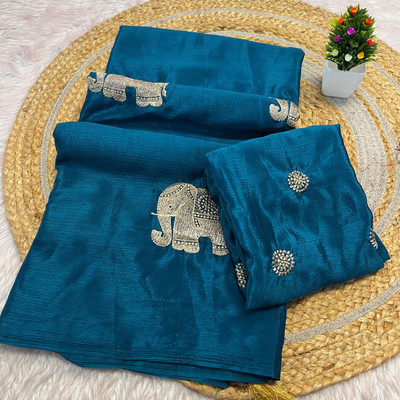 CLICKTHEMALL Animal Print, Embellished Bollywood Chiffon Saree(Blue)