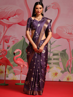 Divastri Printed Bandhani Silk Blend Saree(Purple)
