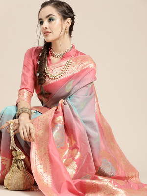 Divastri Floral Print Bollywood Silk Blend Saree(Multicolor)