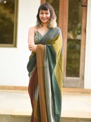 MAANVIT Woven Banarasi Linen, Cotton Linen Saree(Multicolor)