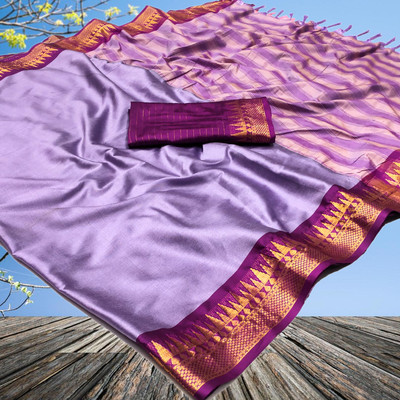 LIMBADI Woven Kanjivaram Cotton Silk Saree(Purple)