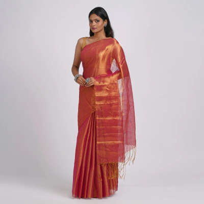 Teejh Solid/Plain Bollywood Tissue Saree(Pink)