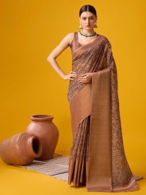 AARVI FASHION Digital Print Paithani Cotton Blend Saree(Brown)