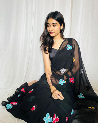 GOLDOLL FAB Embroidered Bollywood Georgette Saree(Black)